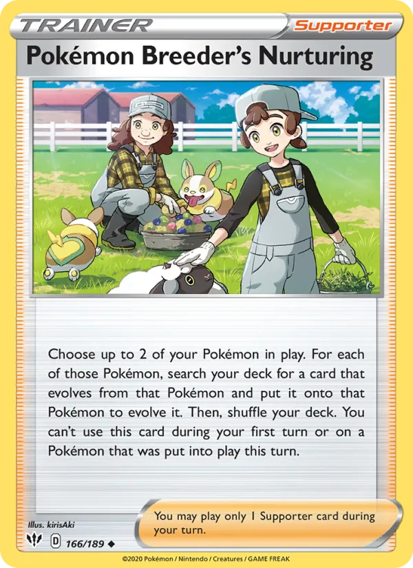Pokémon Breeder's Nurturing Reverse Holo 166/189 Darkness Ablaze Pokémon Card