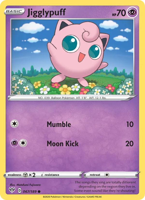 Jigglypuff Reverse Holo 067/189 Darkness Ablaze Pokémon Card