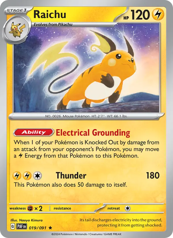 Raichu Reverse Holo 019/91 Paldean Fates Pokémon Card