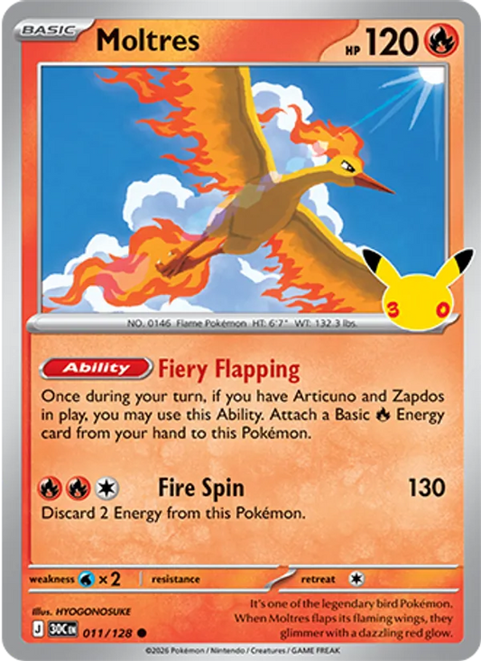 Moltres Normal 011/128 30th Celebration Pokémon Card