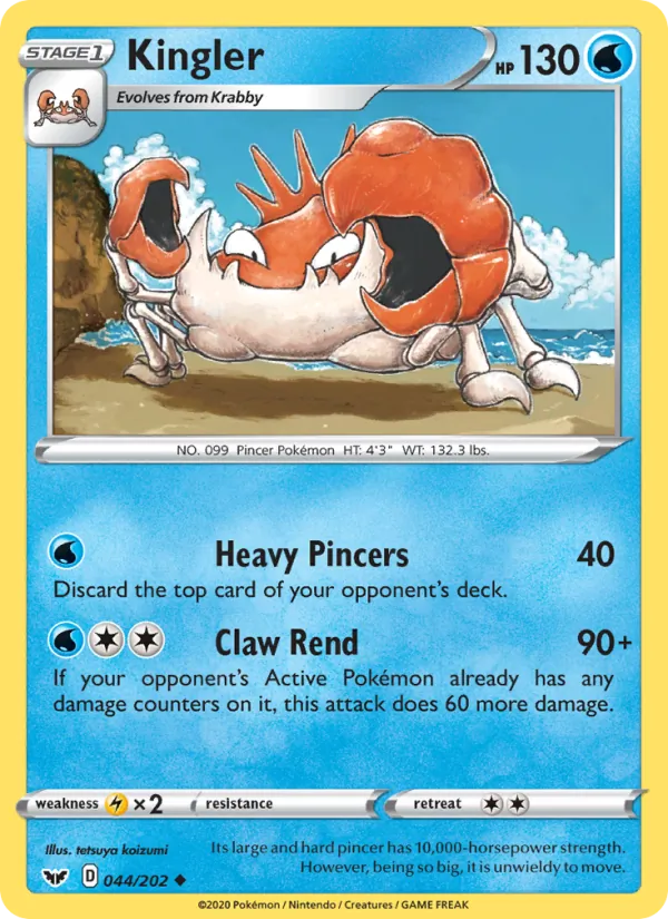 Kingler Reverse Holo 044/202 Sword & Shield Pokémon Card