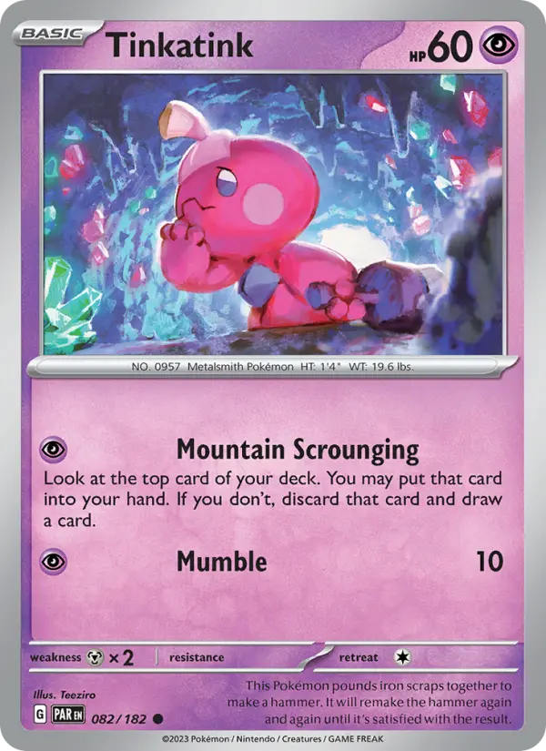 Tinkatink Reverse Holo 082/182 Paradox Rift Pokémon Card