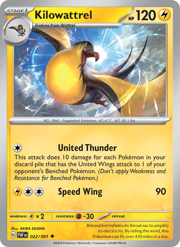 Kilowattrel Reverse Holo 022/91 Paldean Fates Pokémon Card