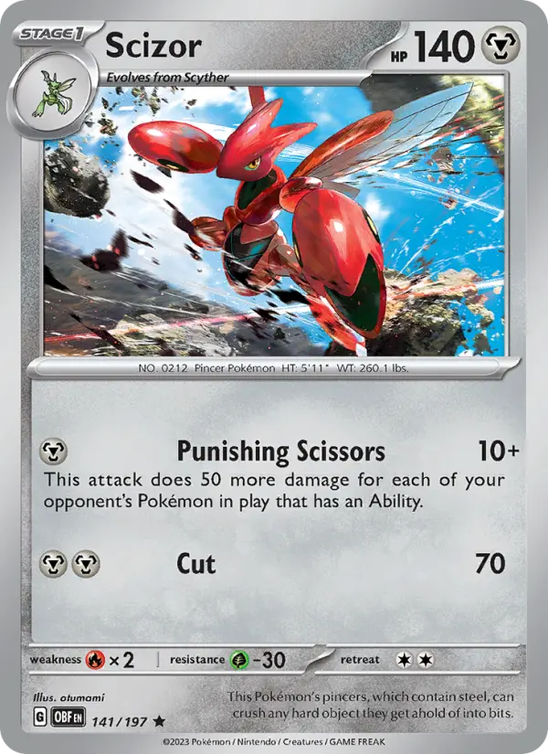 Scizor Reverse Holo 141/197 Obsidian Flames Pokémon Card