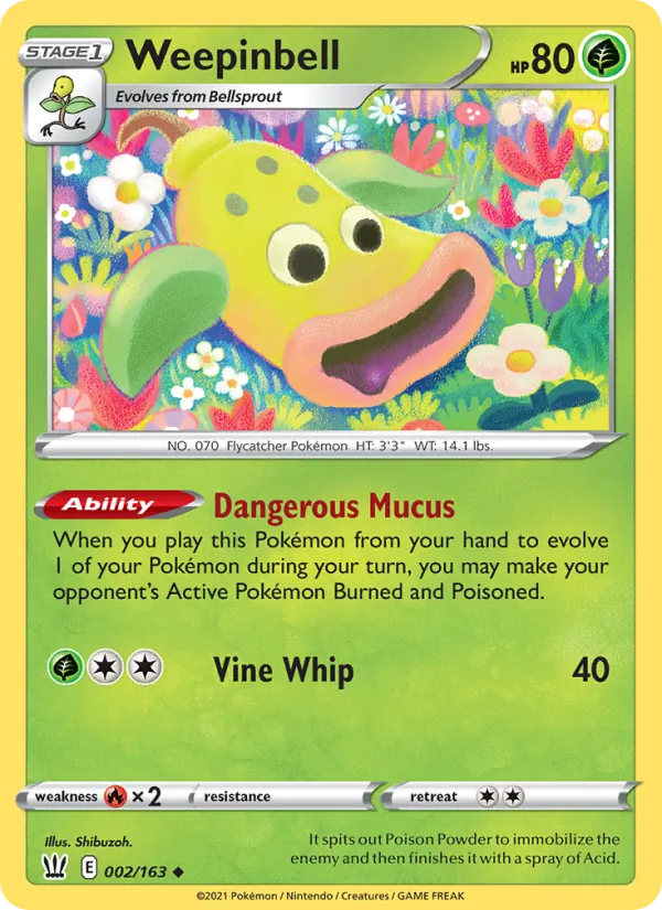 Weepinbell Reverse Holo 002/163 Battle Styles Pokémon Card