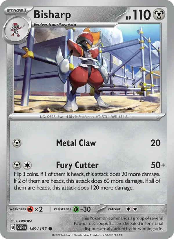 Bisharp Reverse Holo 149/197 Obsidian Flames Pokémon Card