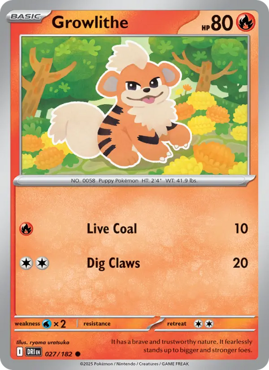 Growlithe Reverse Holo 027/182 Destined Rivals Pokémon Card