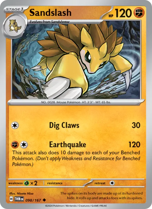 Sandslash Reverse Holo 098/167 Twilight Masquerade Pokémon Card