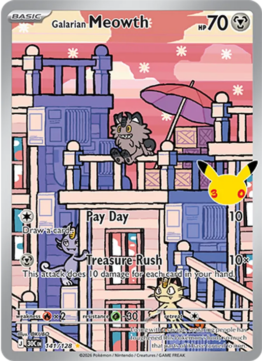 Galarian Meowth Normal 141/128 30th Celebration Pokémon Card