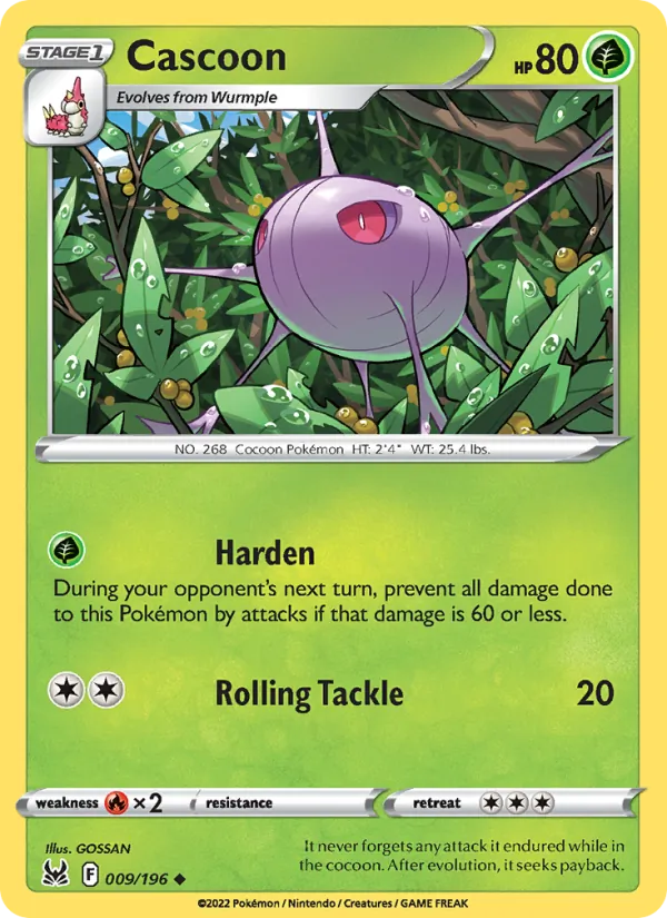 Cascoon Reverse Holo 009/196 Lost Origin Pokémon Card