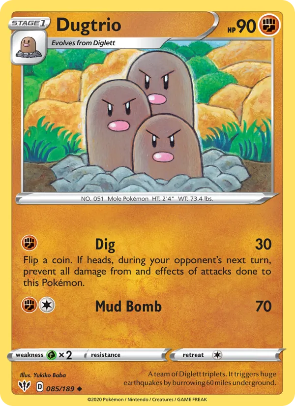 Dugtrio Reverse Holo 085/189 Darkness Ablaze Pokémon Card
