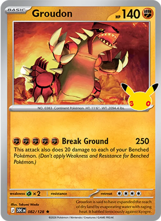Groudon Normal 082/128 30th Celebration Pokémon Card