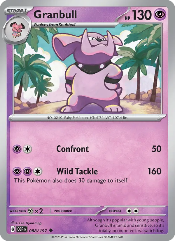Granbull Reverse Holo 088/197 Obsidian Flames Pokémon Card