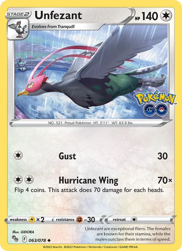 Unfezant Reverse Holo 063/78 Pokémon GO Pokémon Card