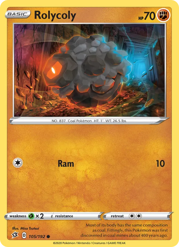 Rolycoly Reverse Holo 105/192 Rebel Clash Pokémon Card