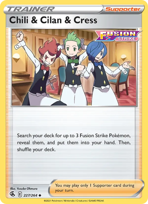 Chili & Cilan & Cress Reverse Holo 227/264 Fusion Strike Pokémon Card