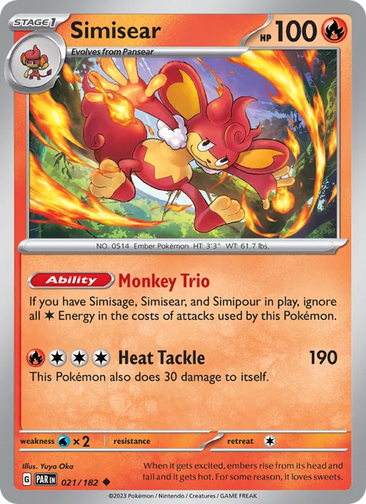 Simisear Normal 021/182 Paradox Rift Pokémon Card