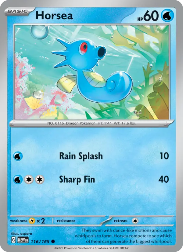 Horsea Reverse Holo 116/165 151 Pokémon Card