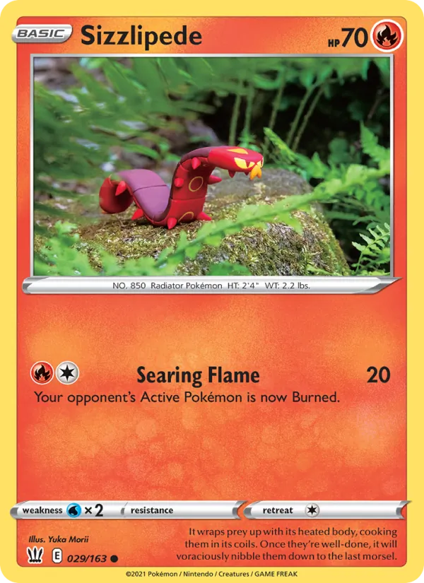 Sizzlipede Reverse Holo 029/163 Battle Styles Pokémon Card