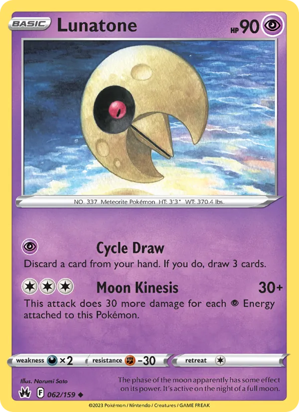 Lunatone Reverse Holo 062/159 Crown Zenith Pokémon Card
