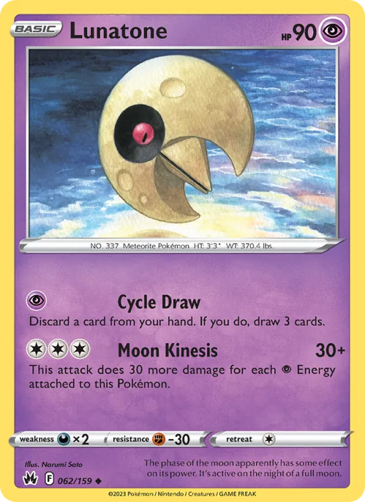 Lunatone Reverse Holo 062/159 Crown Zenith Pokémon Card