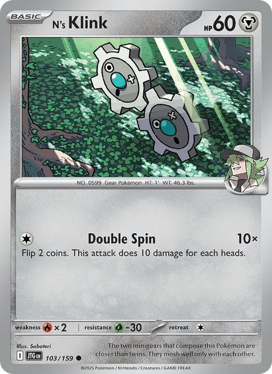 N's Klink Normal 103/159 Journey Together Pokémon Card
