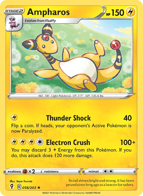 Ampharos Reverse Holo 056/203 Evolving Skies Pokémon Card