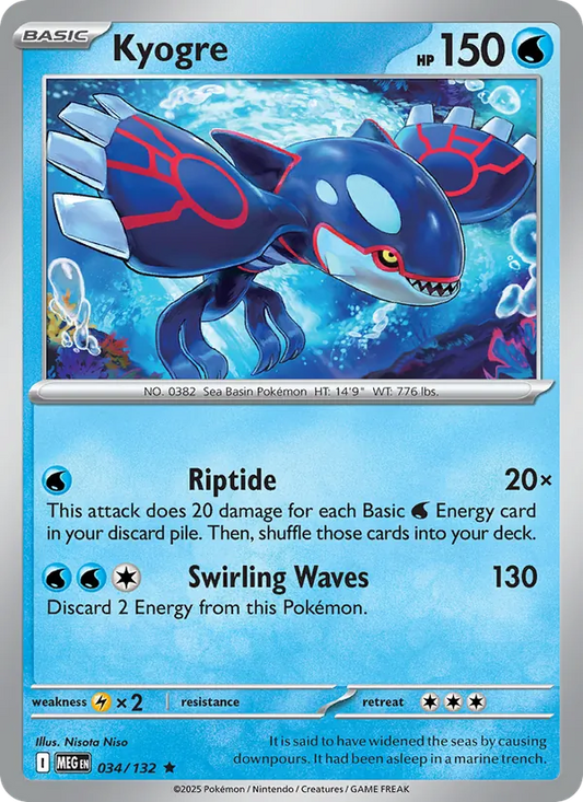 Kyogre Holo 034/132 Mega Evolution Pokémon Card