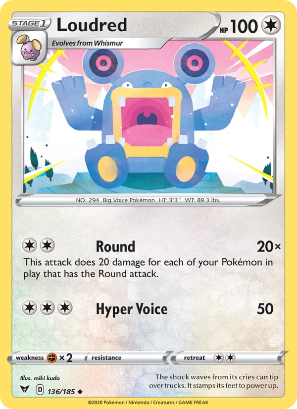 Loudred Reverse Holo 136/185 Vivid Voltage Pokémon Card