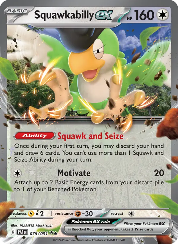 Squawkabilly ex Holo 075/91 Paldean Fates Pokémon Card