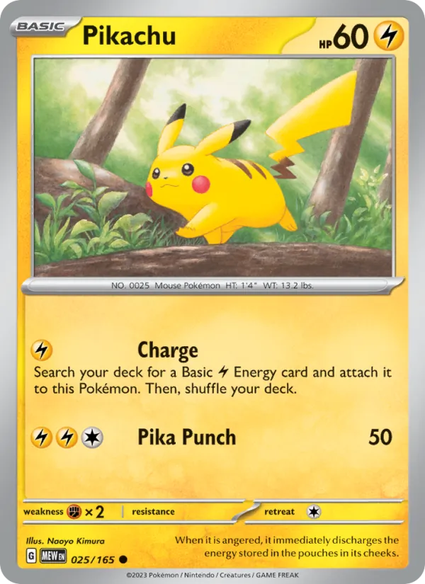 Pikachu Normal 025/165 151 Pokémon Card