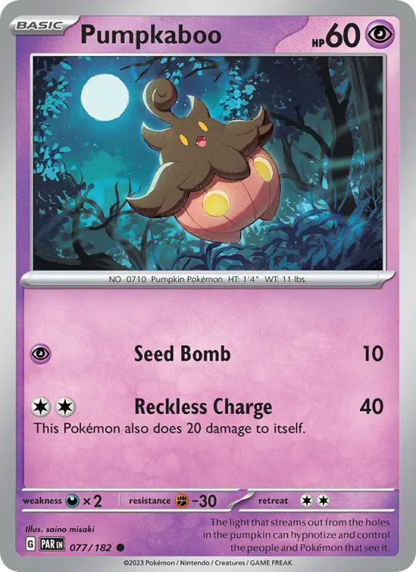 Pumpkaboo Reverse Holo 077/182 Paradox Rift Pokémon Card