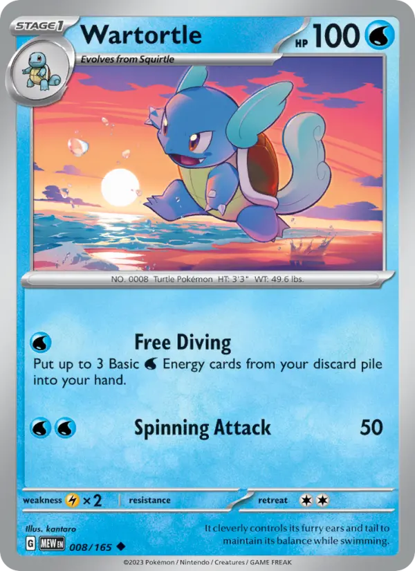 Wartortle Reverse Holo 008/165 151 Pokémon Card
