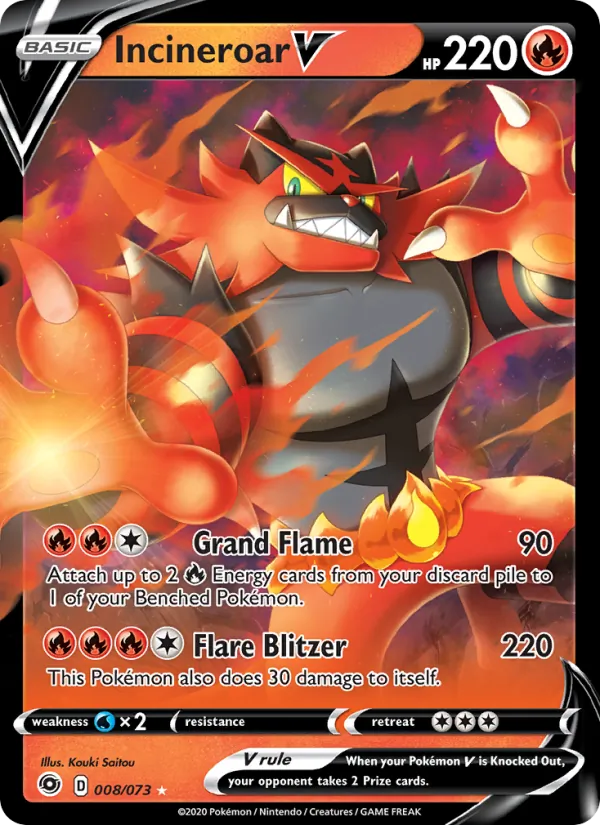 Incineroar V Holo 008/73 Champion's Path Pokémon Card
