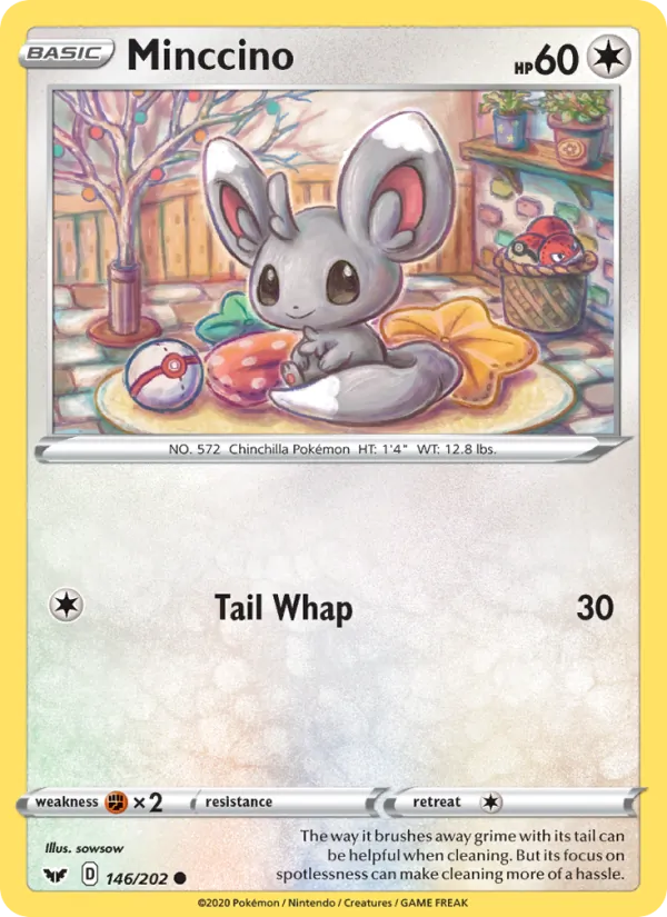 Minccino Reverse Holo 146/202 Sword & Shield Pokémon Card