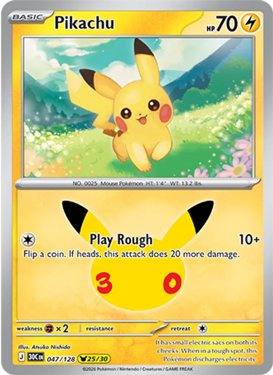 Pikachu Normal 047/128 30th Celebration Pokémon Card