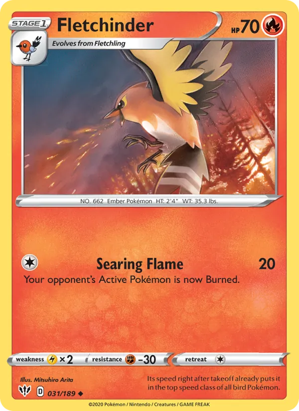 Fletchinder Reverse Holo 031/189 Darkness Ablaze Pokémon Card