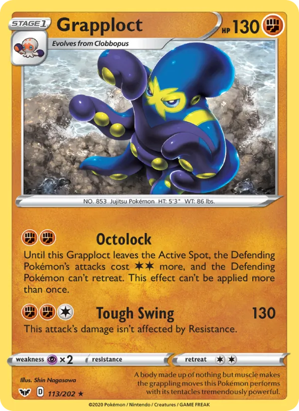 Grapploct Reverse Holo 113/202 Sword & Shield Pokémon Card