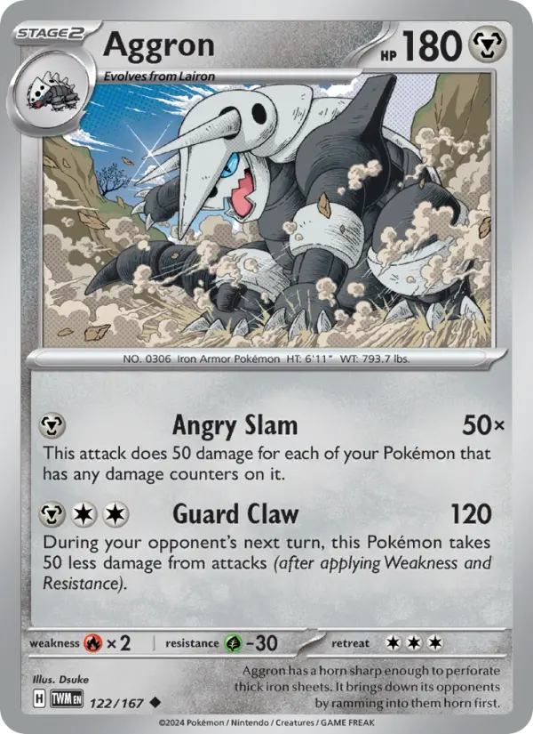 Aggron Reverse Holo 122/167 Twilight Masquerade Pokémon Card