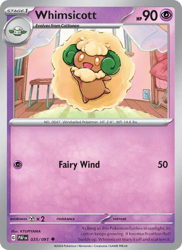 Whimsicott Reverse Holo 035/91 Paldean Fates Pokémon Card