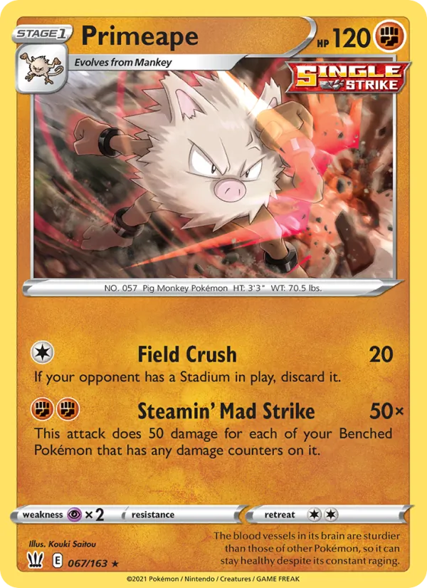 Primeape Reverse Holo 067/163 Battle Styles Pokémon Card