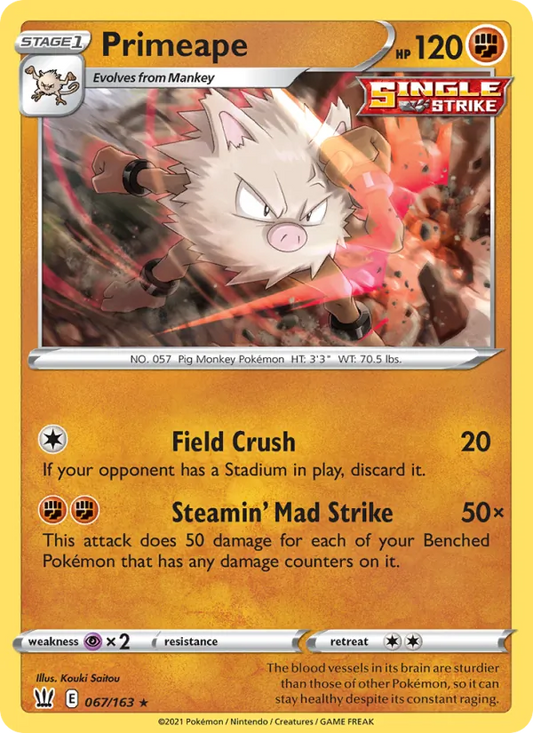 Primeape Reverse Holo 067/163 Battle Styles Pokémon Card