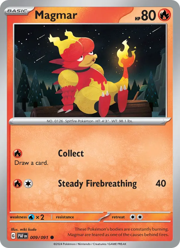 Magmar Reverse Holo 009/91 Paldean Fates Pokémon Card