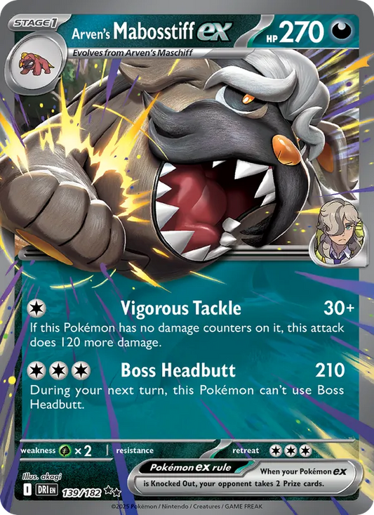 Arven's Mabosstiff ex Holo 139/182 Destined Rivals Pokémon Card
