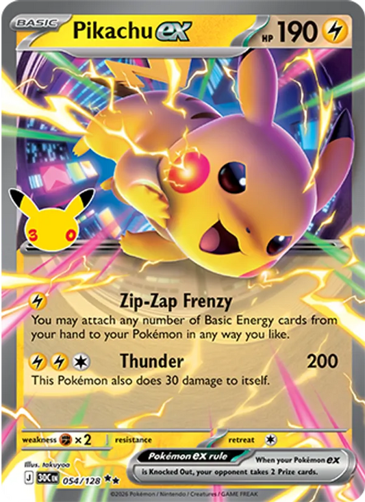 Pikachu ex Normal 054/128 30th Celebration Pokémon Card