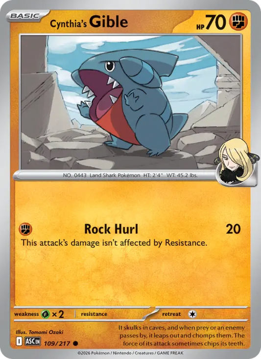 Cynthia's Gible Reverse Holo 109/217 Ascended Heroes Pokémon Card