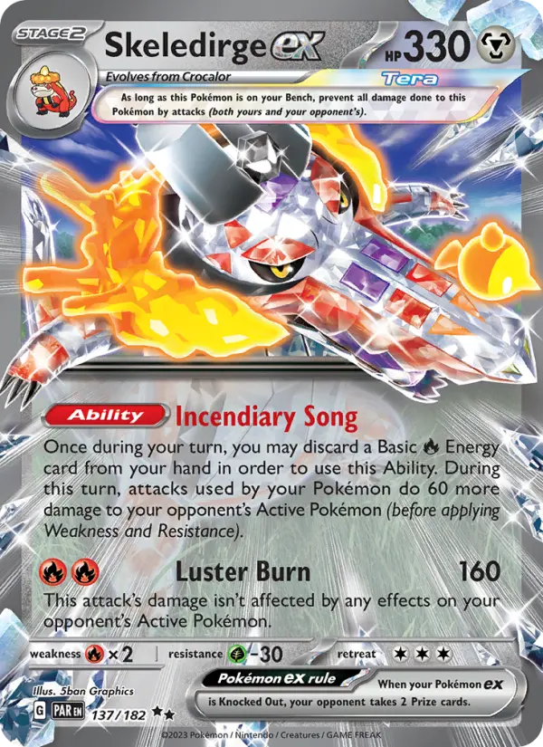 Skeledirge ex Holo 137/182 Paradox Rift Pokémon Card