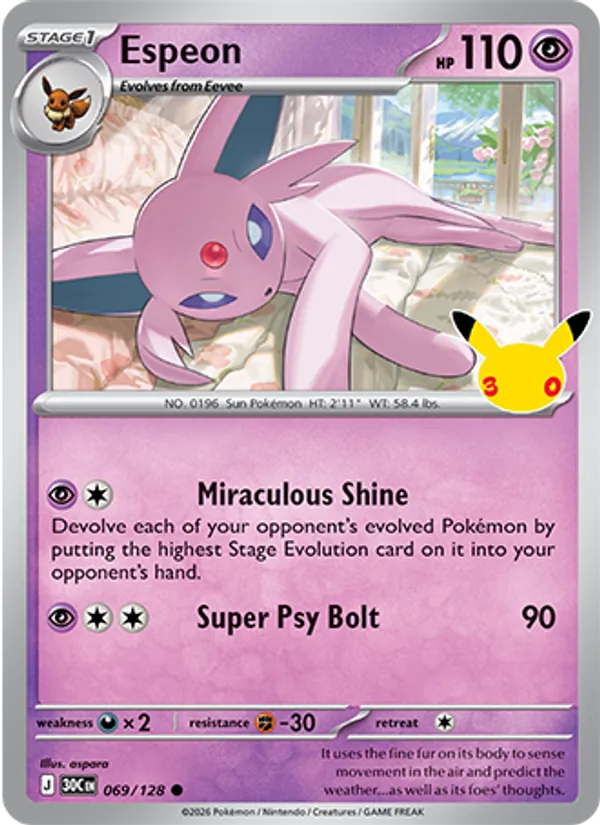 Espeon Normal 069/128 30th Celebration Pokémon Card