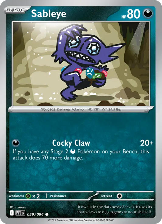 Sableye Reverse Holo 059/94 Phantasmal Flames Pokémon Card