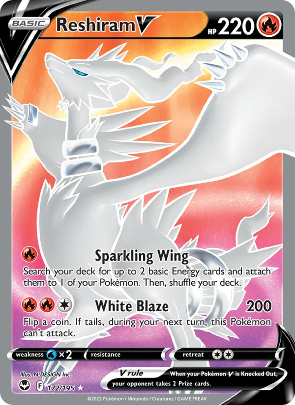 Reshiram V Holo 172/195 Silver Tempest Pokémon Card